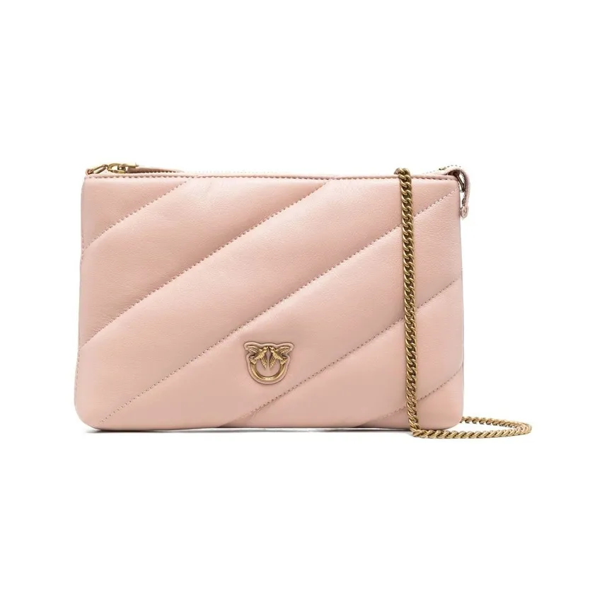 PINKO Leather One Shoulder Crossbody Clutches Women's Light Pink