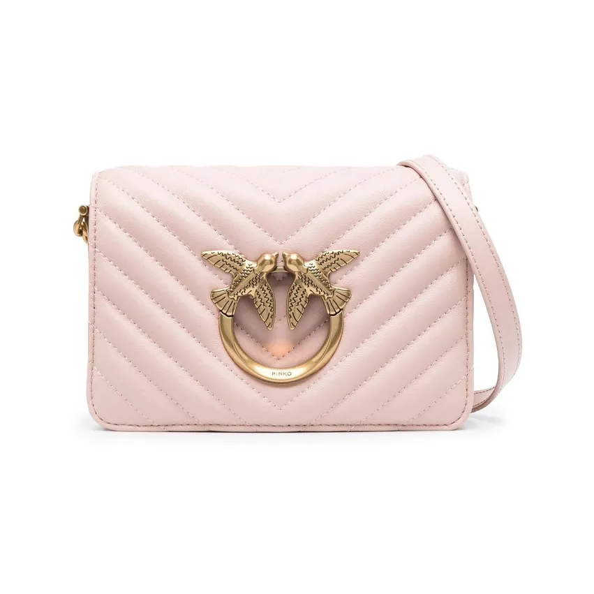 PINKO Calfskin Shoulder Bag, Crossbody Bag Women's Light Pink
