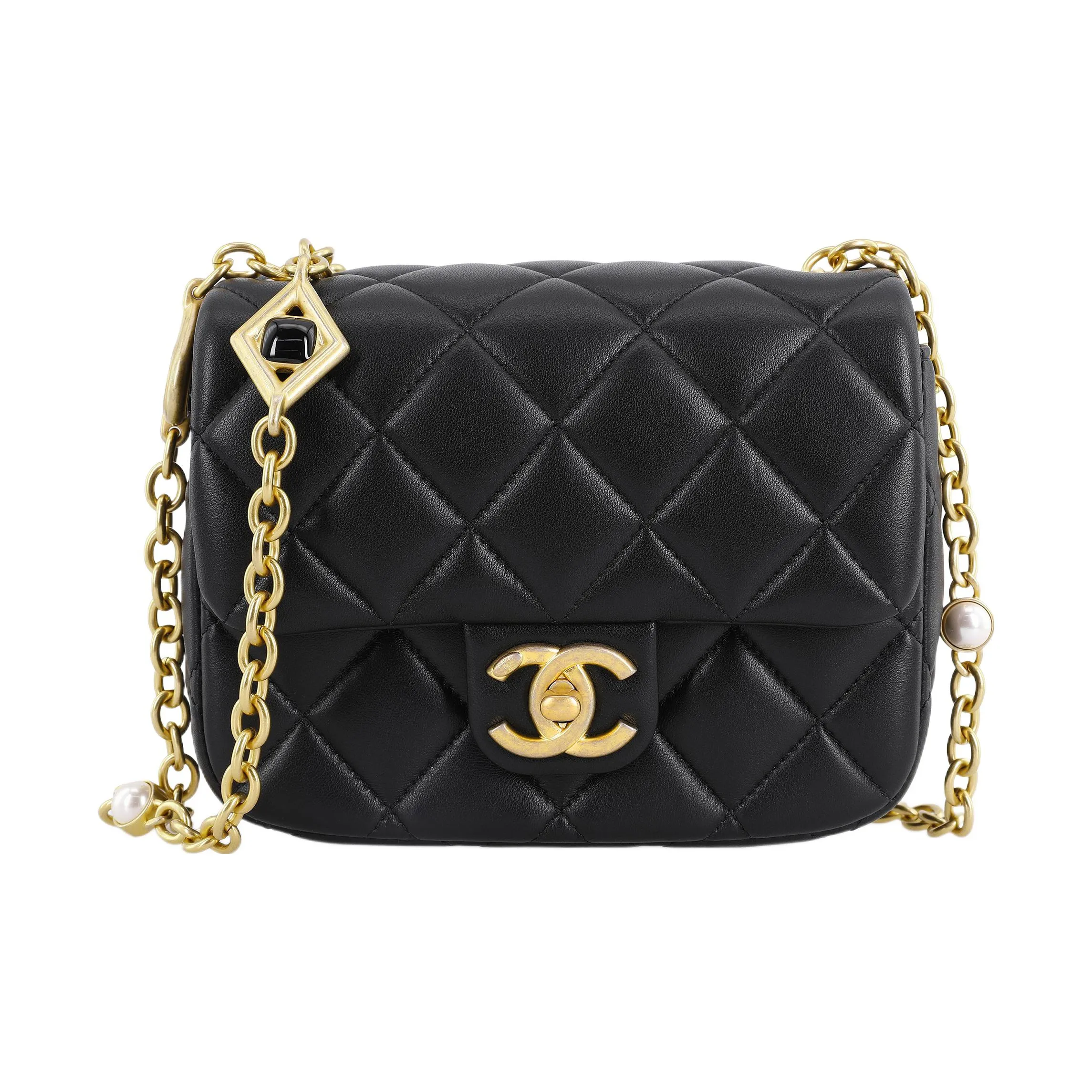 CHANEL Lambskin Flap Bag, Shoulder Bag, Crossbody Bag Mini Women's Black