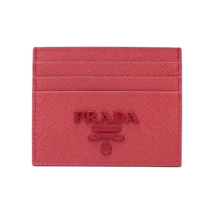 PRADA Cow Leather Card Holder Card Holder Women's Rose Red