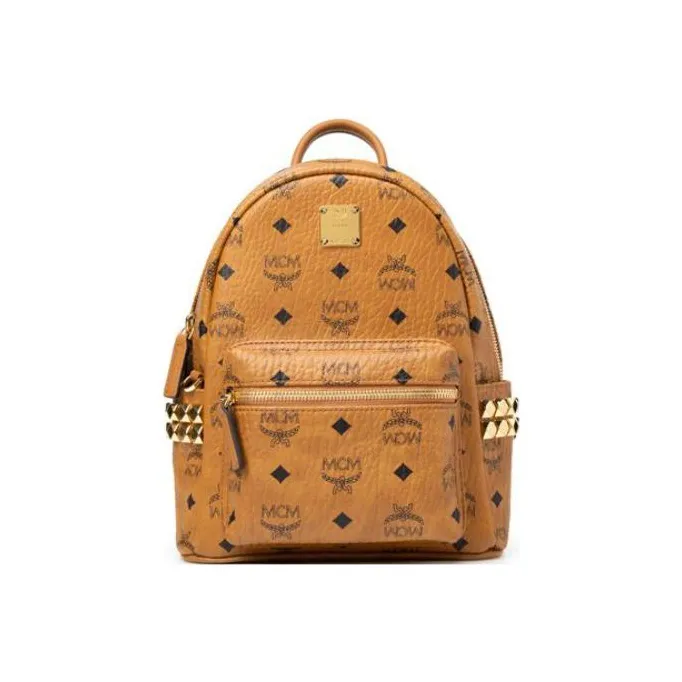 MCM Stark Visetos Classic Pattern Canvas With Nappa Leather Backpack Mini Women's Cognac