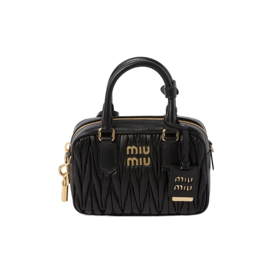 MIU MIU Arcadie Collection Matelassé Soft Sheep Leather Shoulder Bag, Crossbody Bag, Handbag Women's Black