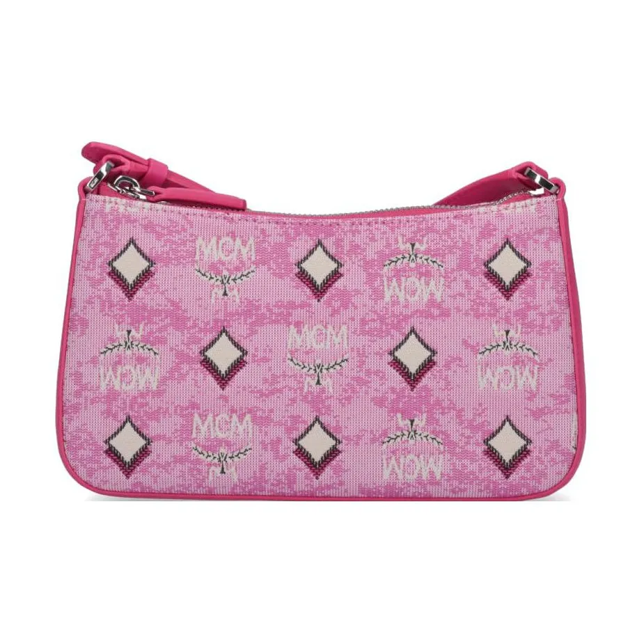 MCM Aren Ткань с кожаными вставками Сумка через плечо Сумка на плечо Маленькая Женская Розовая