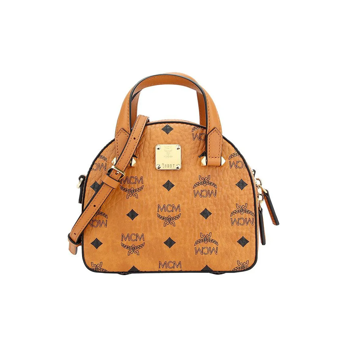 MCM Essential Half Moon Tote Visetos Mini Cognac