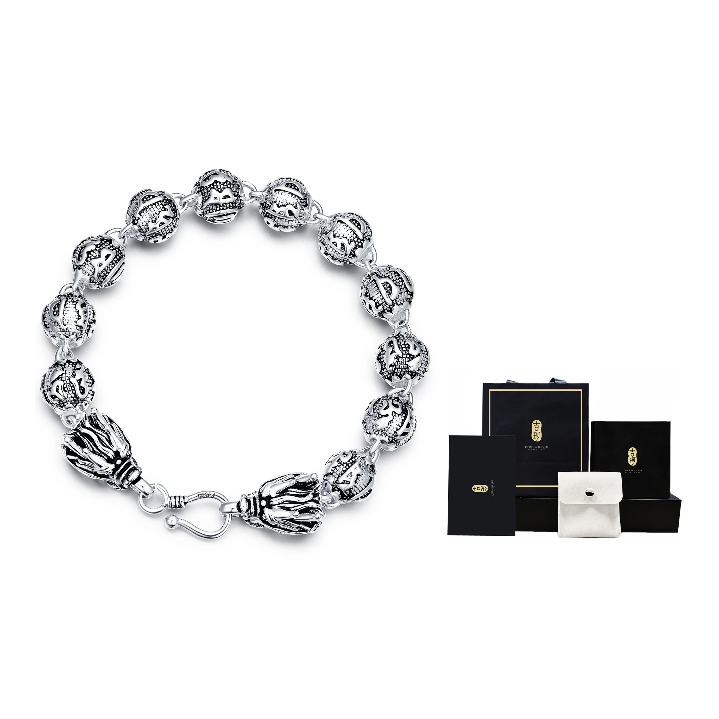Jodie＆Kevin Сплав Браслеты Серебряный Благоприятный дракон Мужской