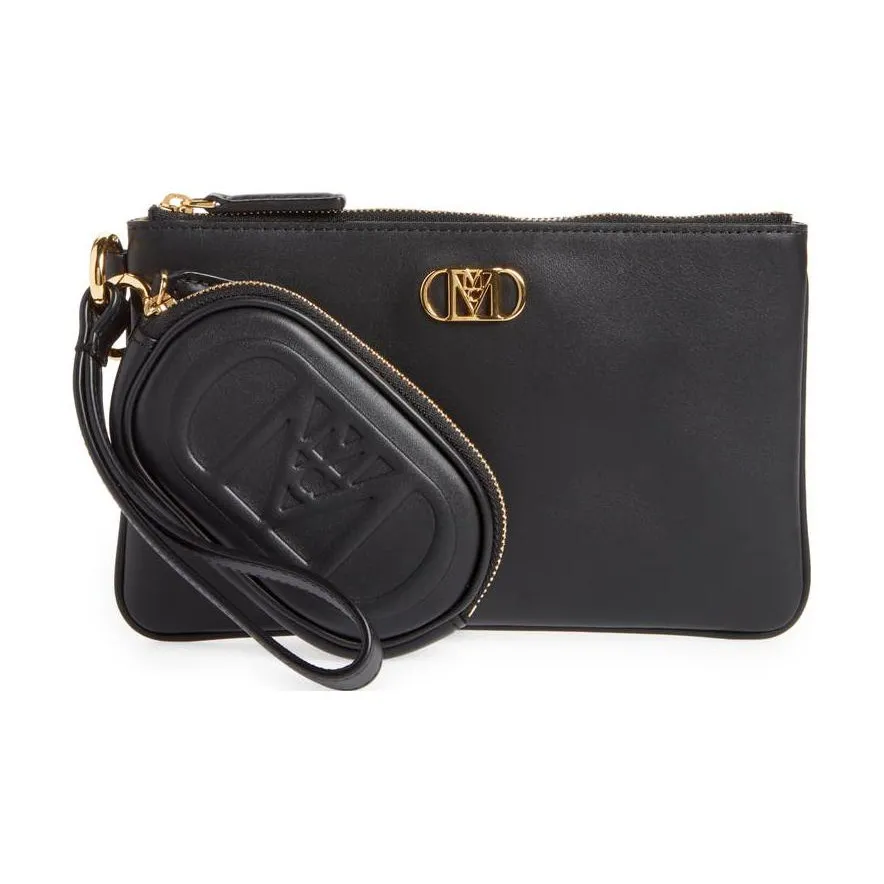 MCM Mode Travia Корова Кожа Комбо Сумка Запястный Ремешок Сумка Клатч Женский Черный Черный Золото