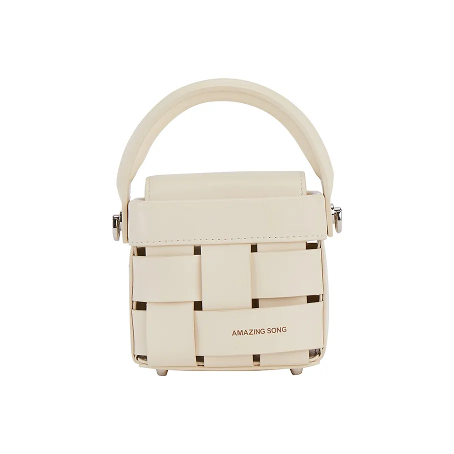 AMAZING SONG Cow Leather Lunch Box Bag Handbag Crossbody Bag Small Size Women's Milkshake White