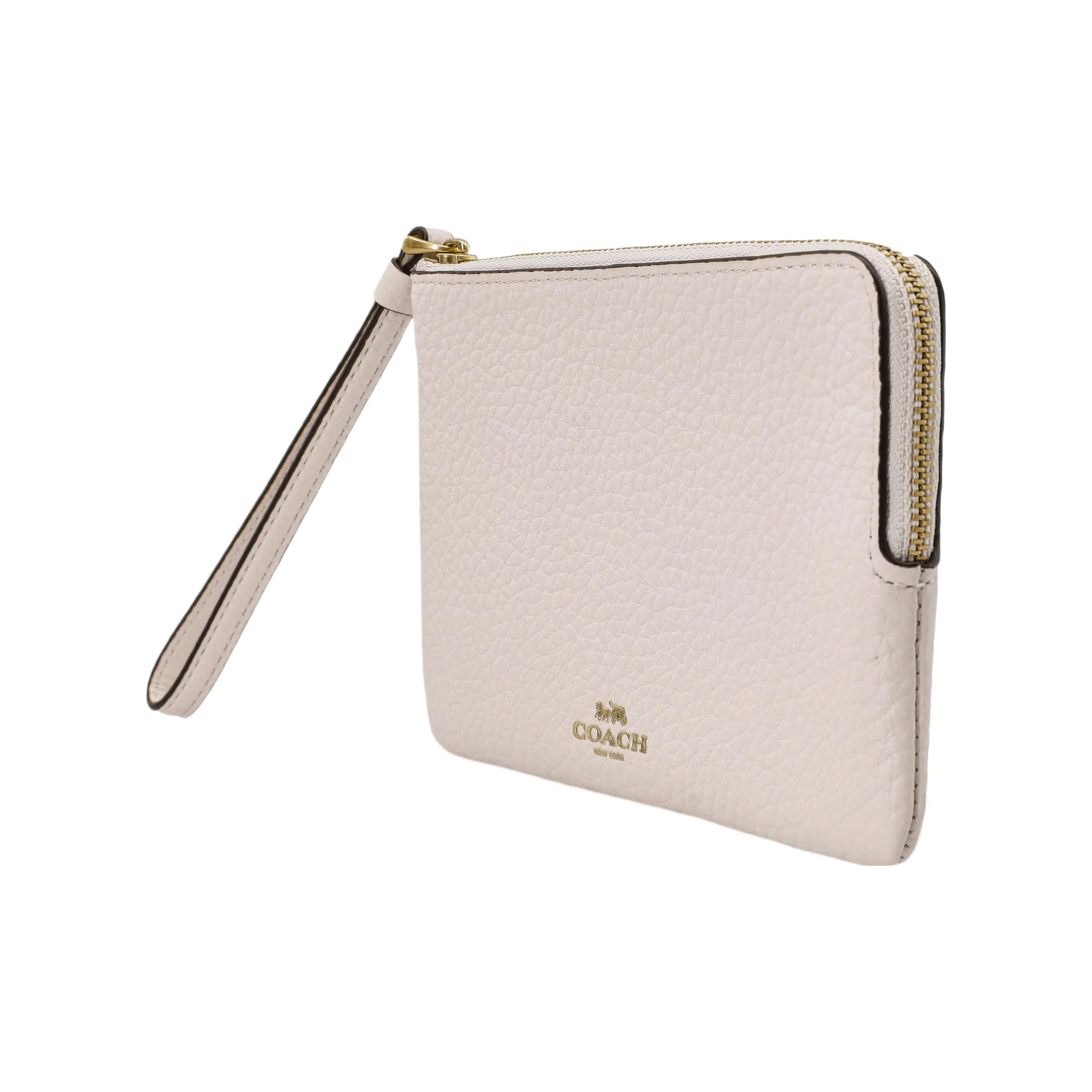 coach whipstitched Id Zip Wallet Pebbled Leather Coin Purse Women's Chalk White