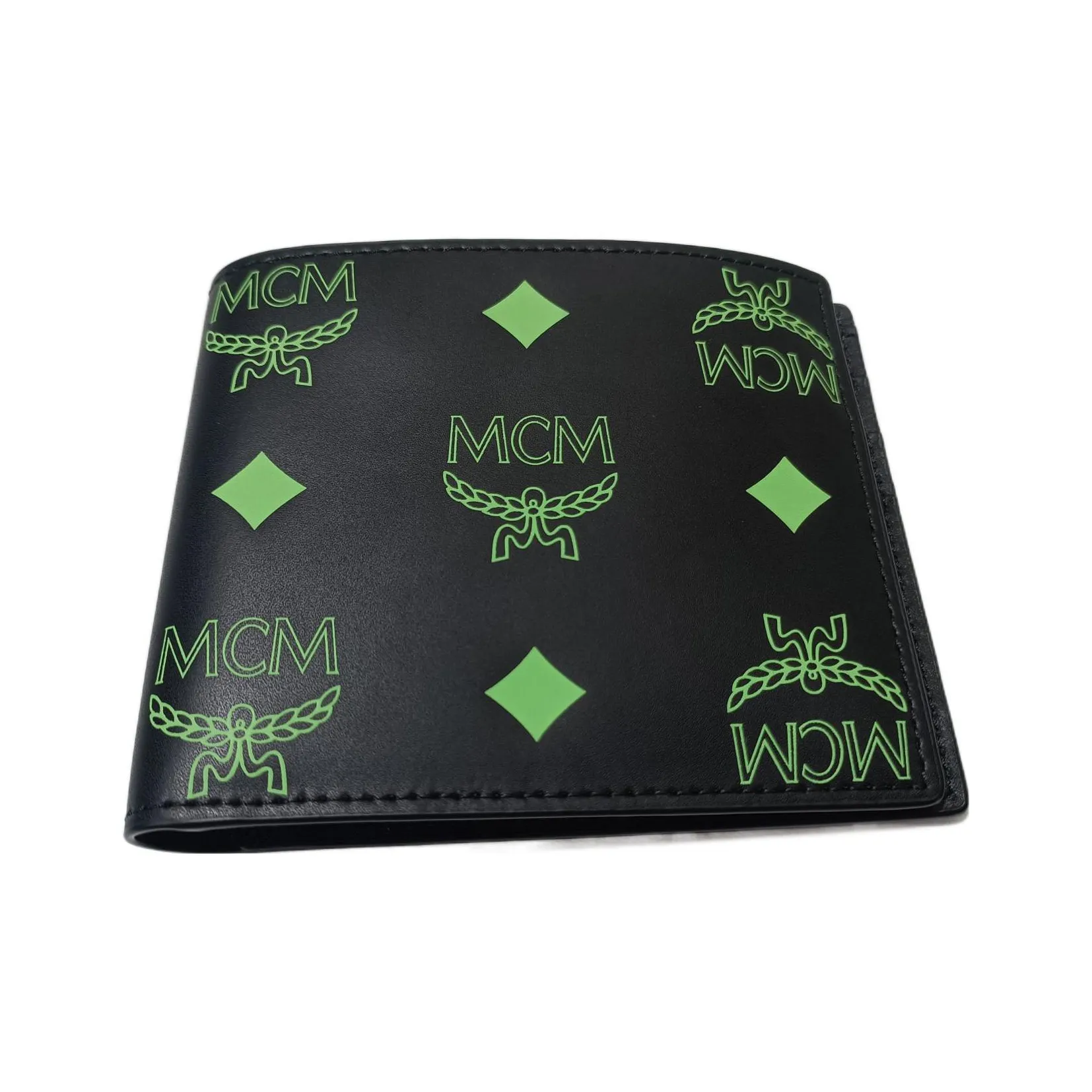 MCM Leather Wallet Small Size Unisex Black \ Green