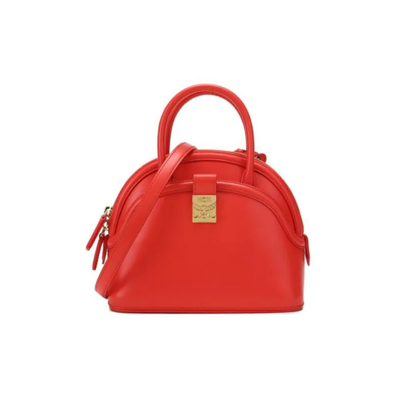 MCM Anna Visetos Leather Dome Bag, Shoulder Bag, Crossbody Bag, Handbag Small Women's Red
