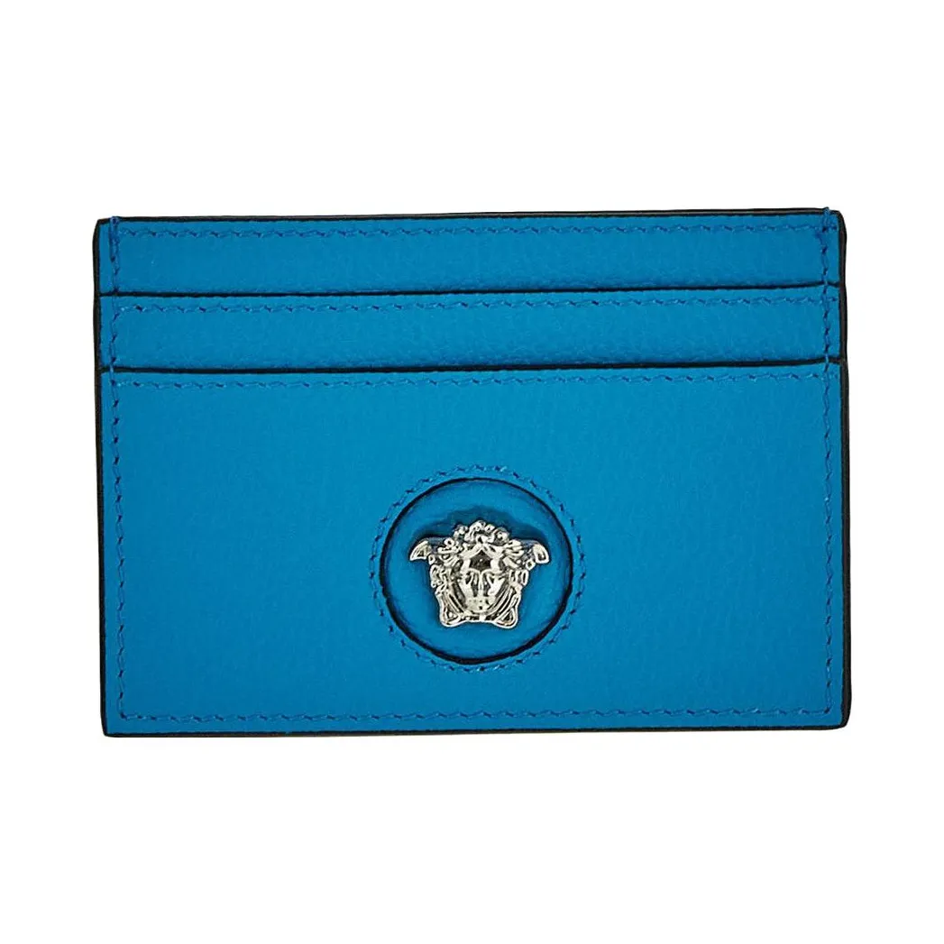 VERSACE Leather Card Holder Card Holder Women's Blue