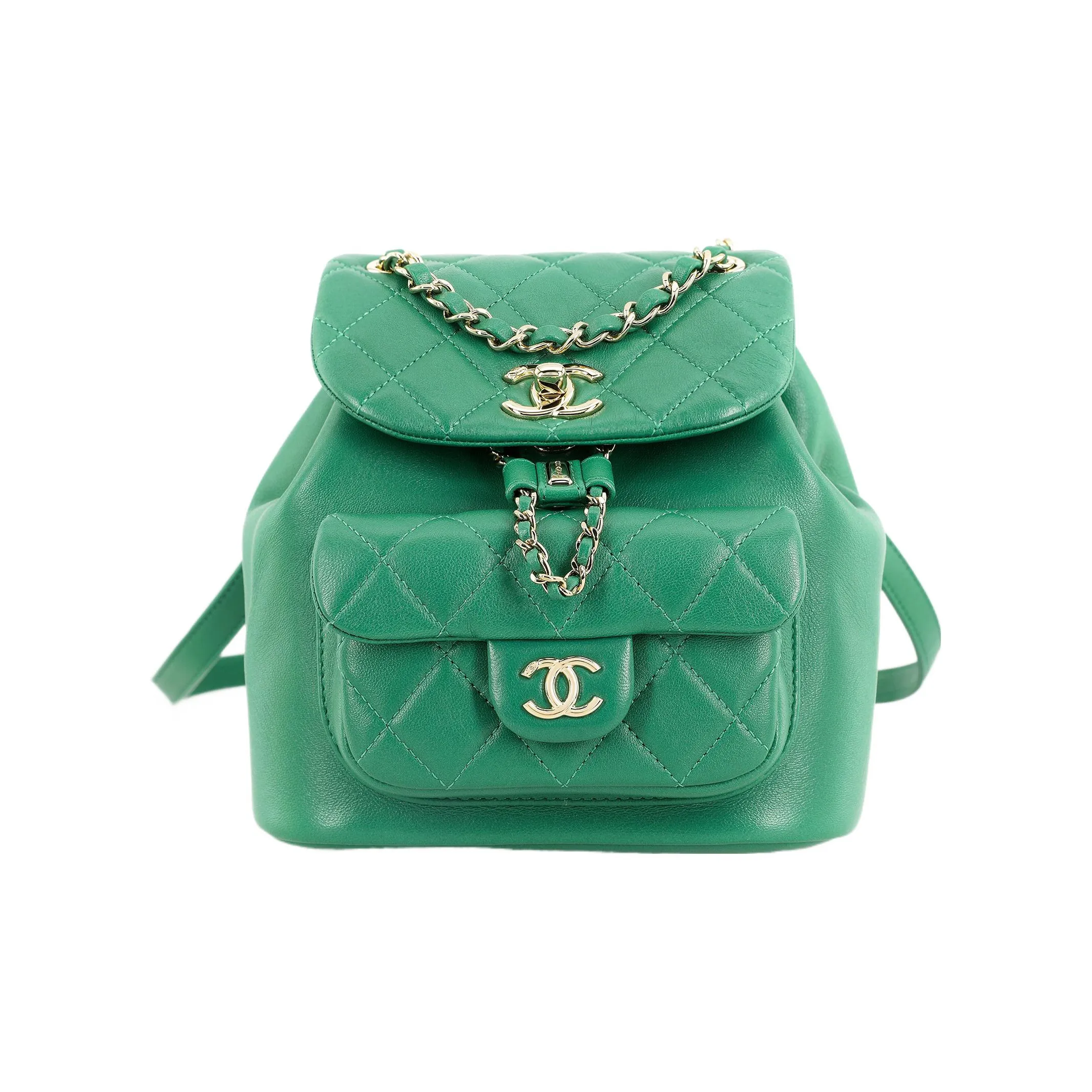 CHANEL 22A Early Fall Duma Sheepskin Backpack Women's Green