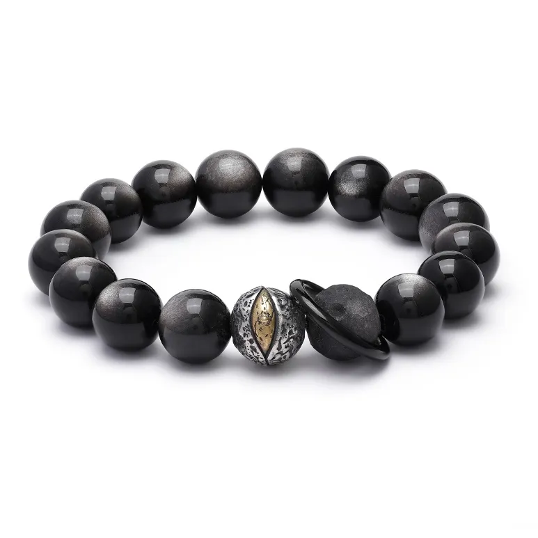 Cuud Серебряный Sheen Обсидиан Браслеты Унисекс