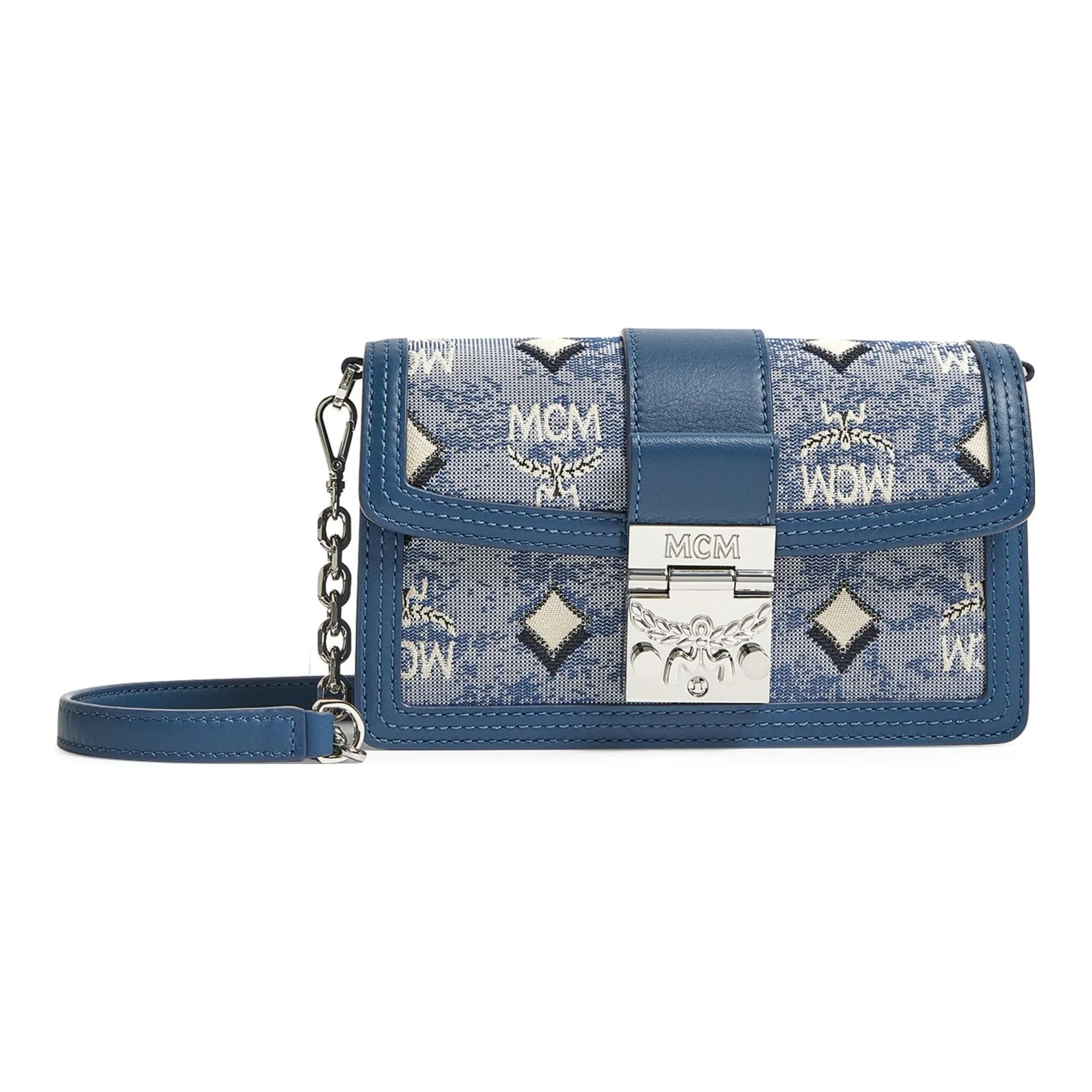 MCM Monogram Jacquard Textile Shoulder Bag, Crossbody Bag Mini Women's Blue