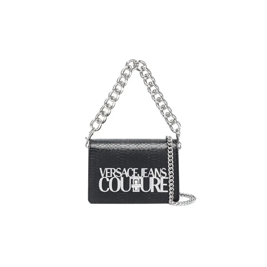 VERSACE JEANS COUTURE Faux Snake Skin Portable Crossbody Bag, Shoulder Bag Women's Black