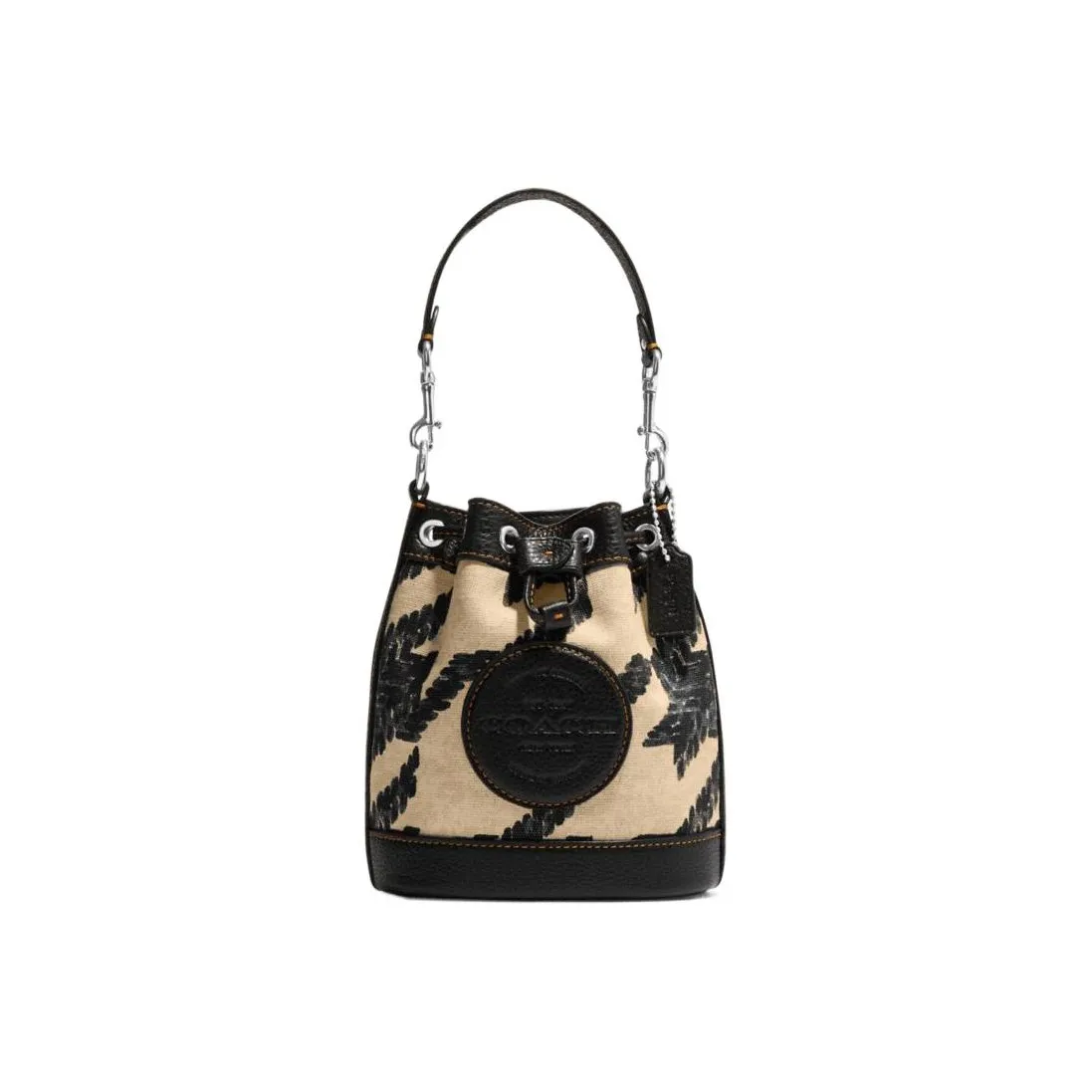 COACH Dempsey Leather Bucket Bags Shoulder Bags Handbags Mini Women's Milk Tea Beige With Black Accents