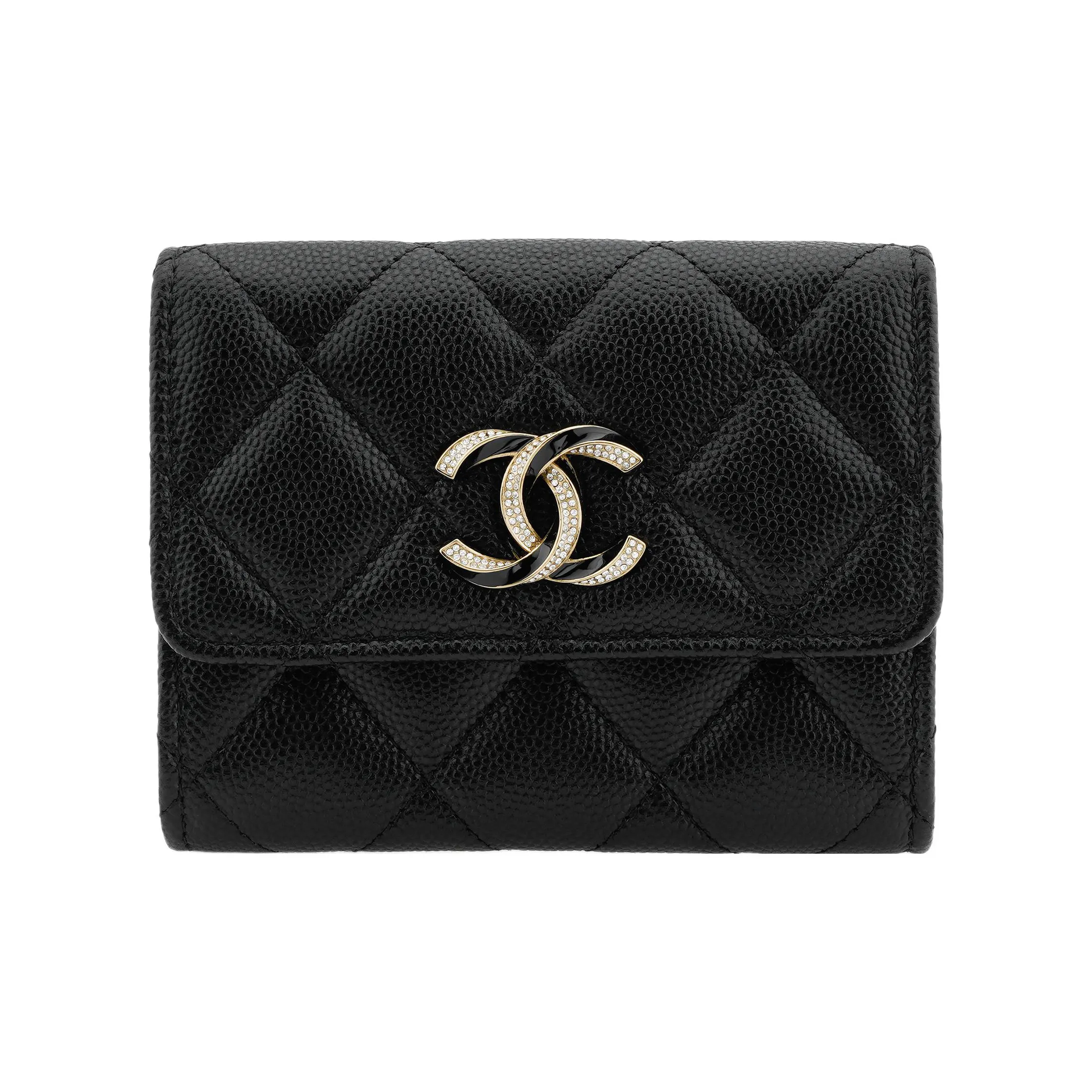 CHANEL Cow Leather Card Holder Coin Purse Women's Black