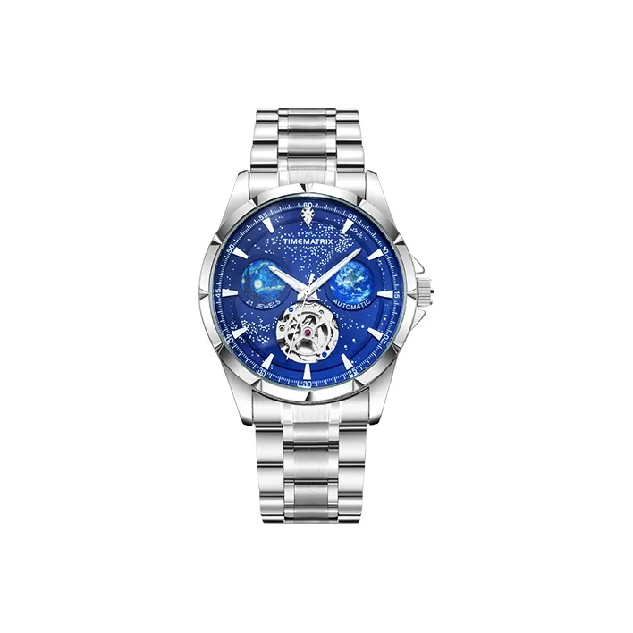 TIMEMATRIX Wrist Watch Automatic Mechanical Movement Stainless Steel Watchband Blue Dial Men's Watches TMX8319