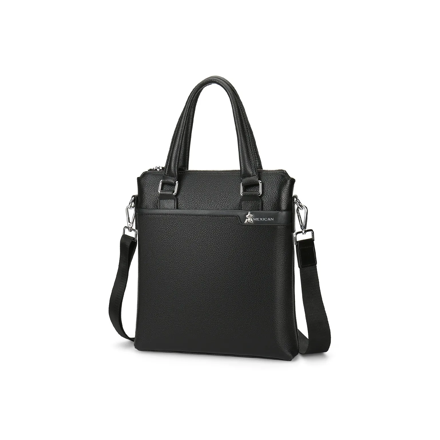 MEXICAN Genuine Leather Laptop Bag, Business Briefcase, Document Bag, Crossbody Handbag Regular Men's Black