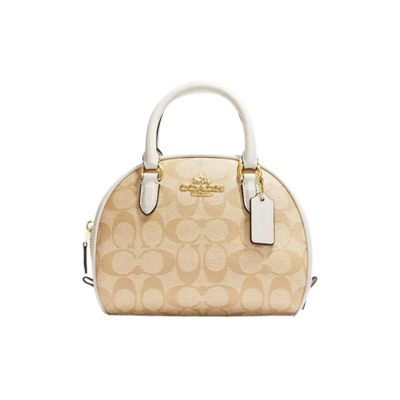 coach Anniversary Sydney Canvas With Leather Dome Bag Handbag Shoulder Bag Crossbody Bag Small Size Women's Khaki