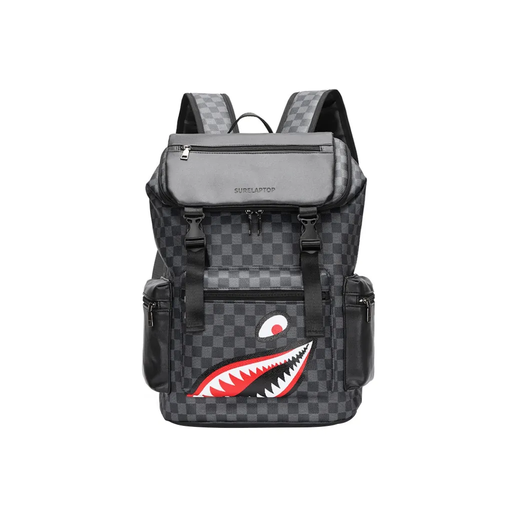 SURELAPTOP PU Laptop Backpack Large Size Unisex Checkerboard