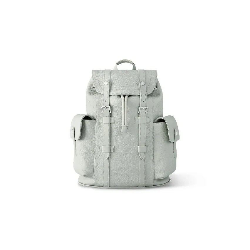 LOUIS VUITTON CHRISTOPHER Leather With Cow Leather Trim Backpack Trumpets Men's Gray Green