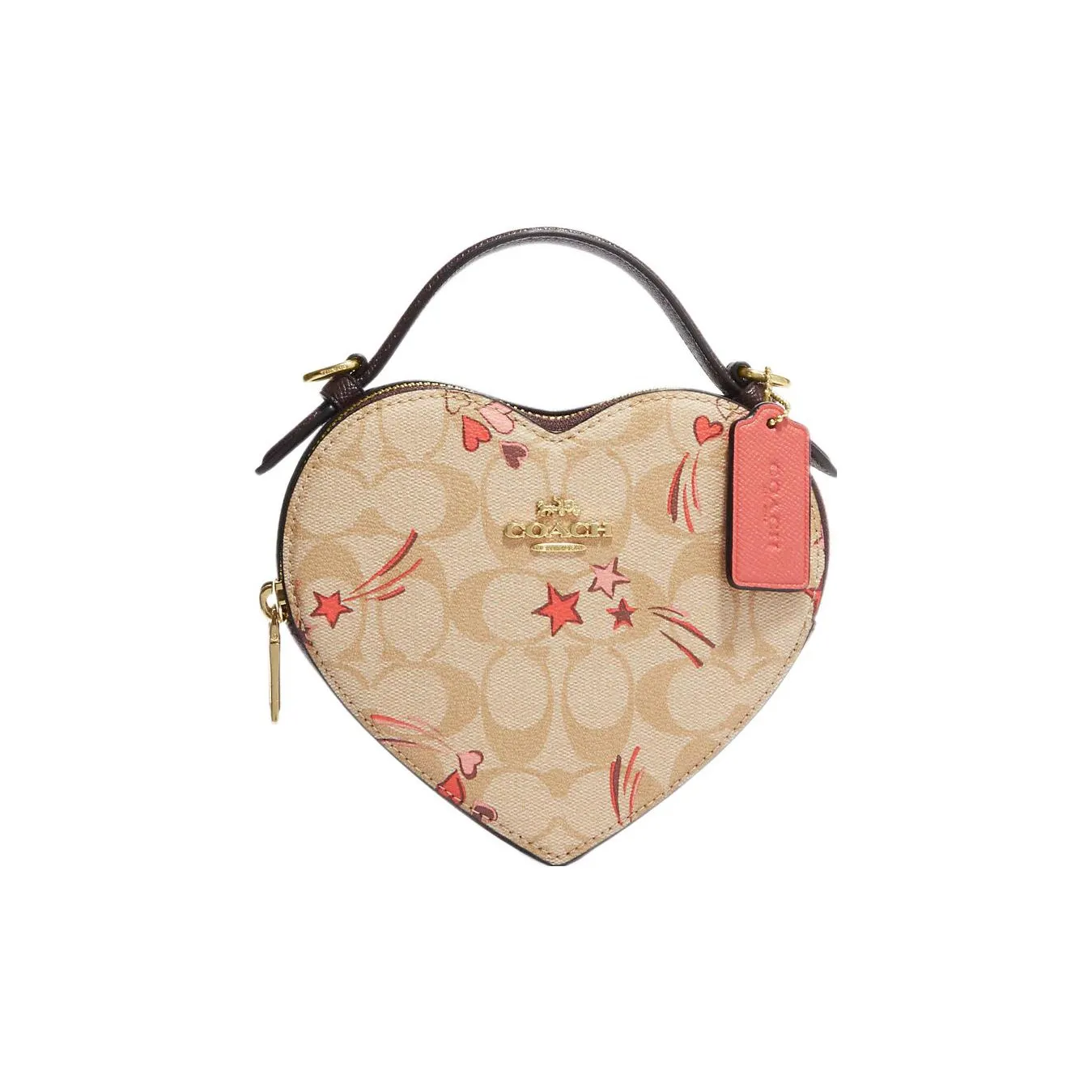 COACH Heart Canvas With Leather Heart Shaped Bag Box Bag Handbag Shoulder Bag Crossbody Bag Small Size Women
s Khaki