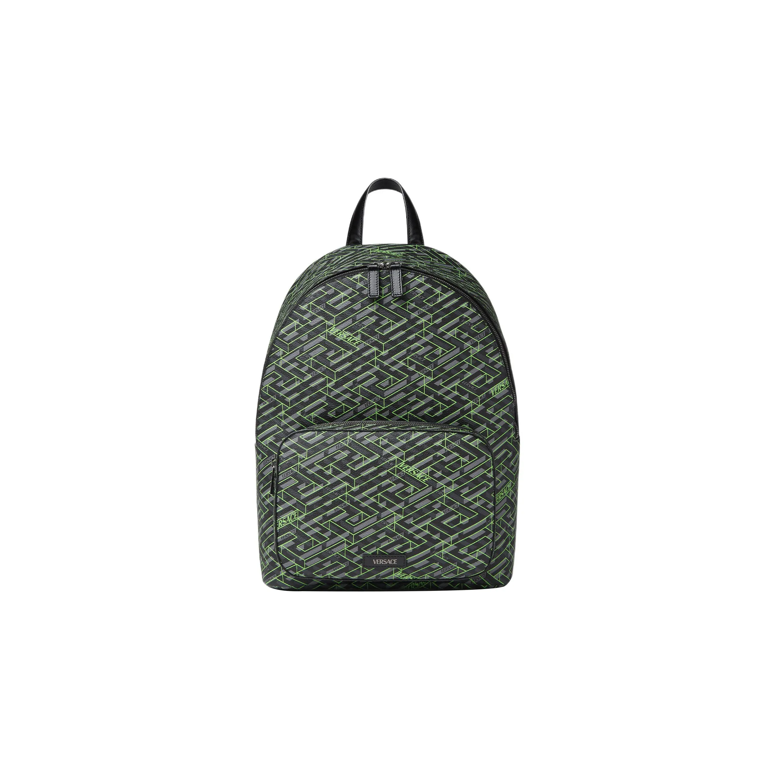 VERSACE Coated Canvas With Calfskin Backpack Regular Men's Black Gray/Green