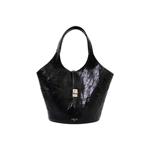 APEDE MOD Relief Embossed Cow Leather Garden Basket Bag Tote Handbag Small Size Women's Black