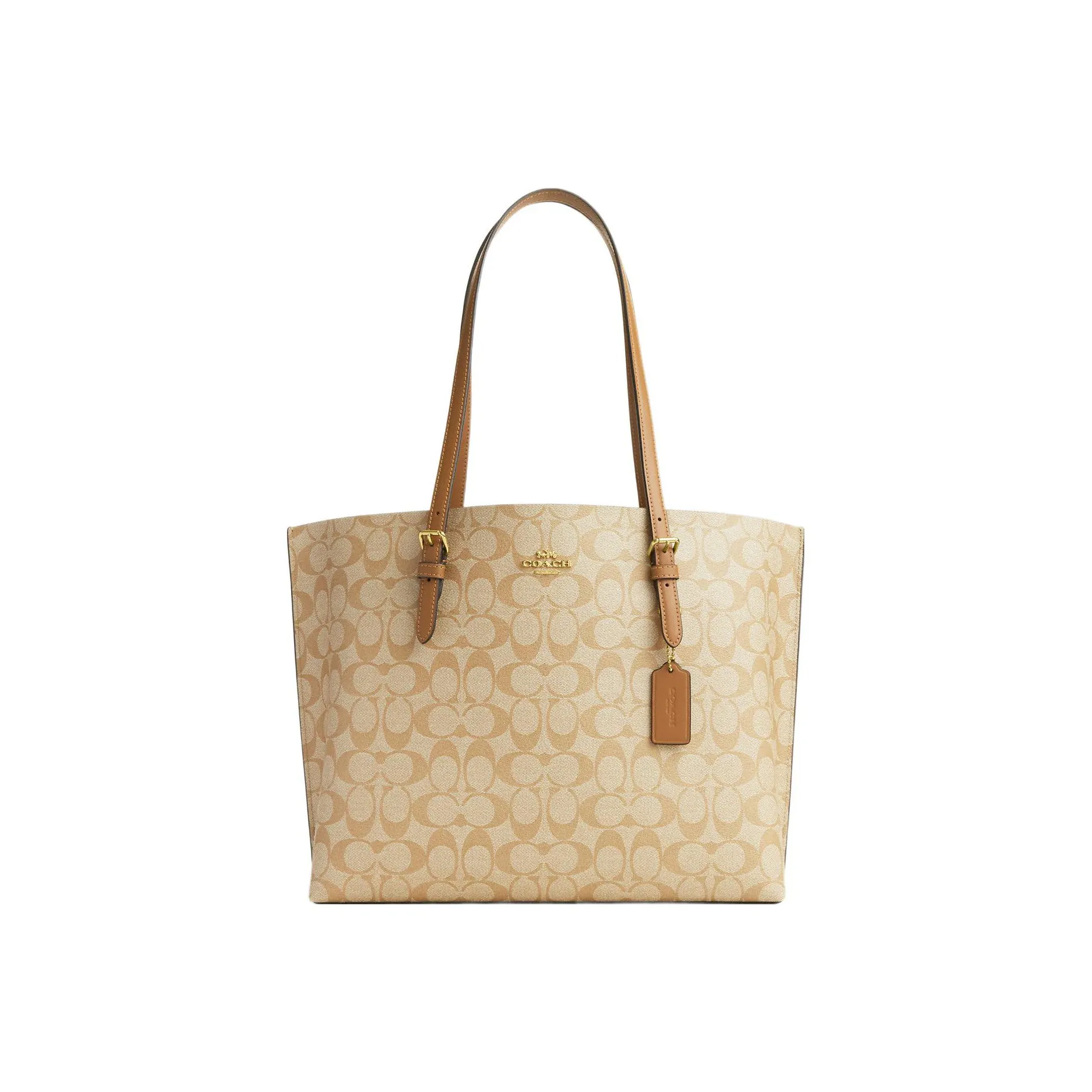 COACH Mollie Coated Canvas With Leather Tote Bag, Shopping Bag, Handbag, Shoulder Bag Tubas Women's Light Khaki