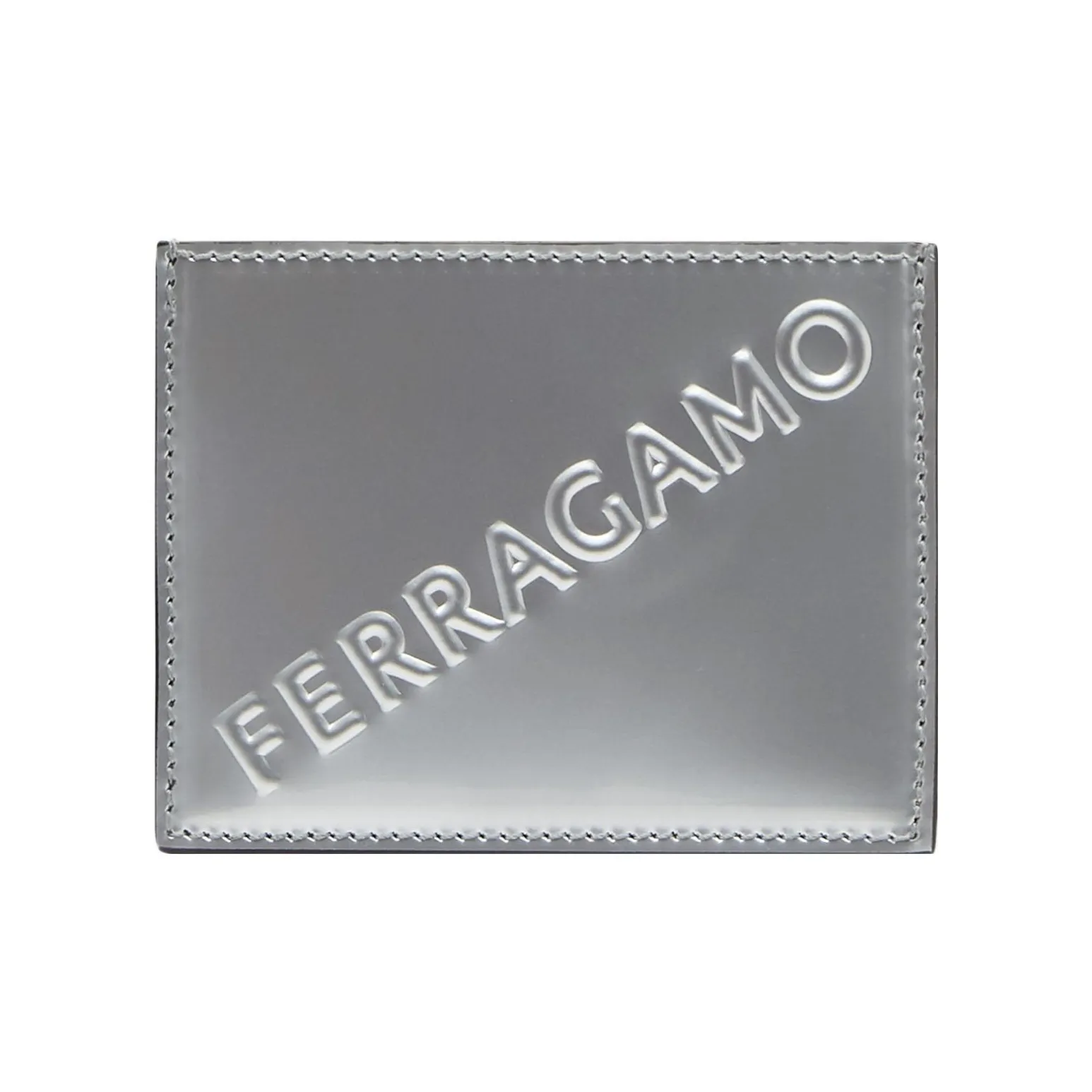 FERRAGAMO Cow Leather Card Clip Card Holder Wallets Men's Silver