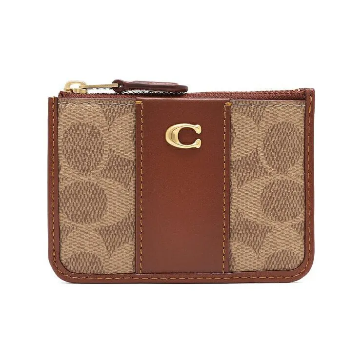 COACH Mini Id Skinny Leather Document Bag, Card Holder Mini Women's Brown