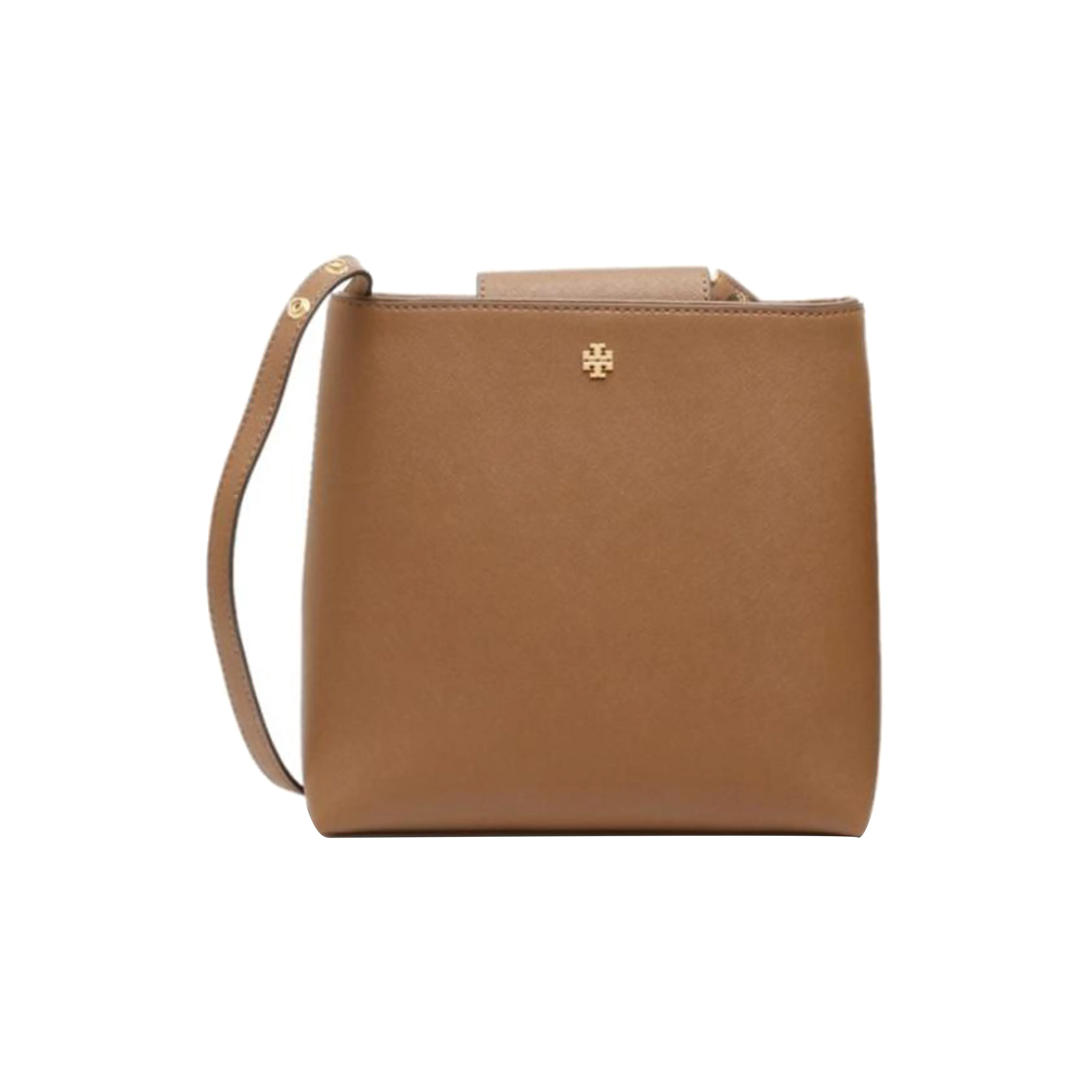 TORY BURCH Emerson Leather Bucket Bag, Shoulder Bag, Crossbody Bag Tubas Women's Brown