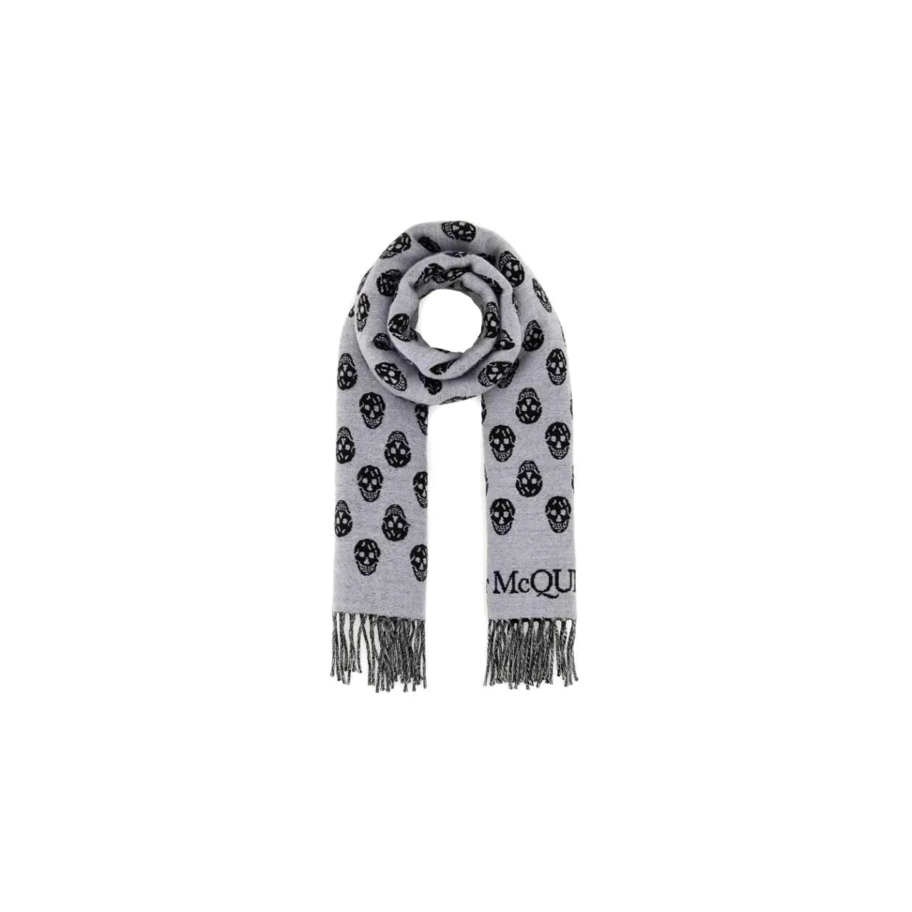 Alexander McQueen Skull Intarsia Knitted Fringed Scarf