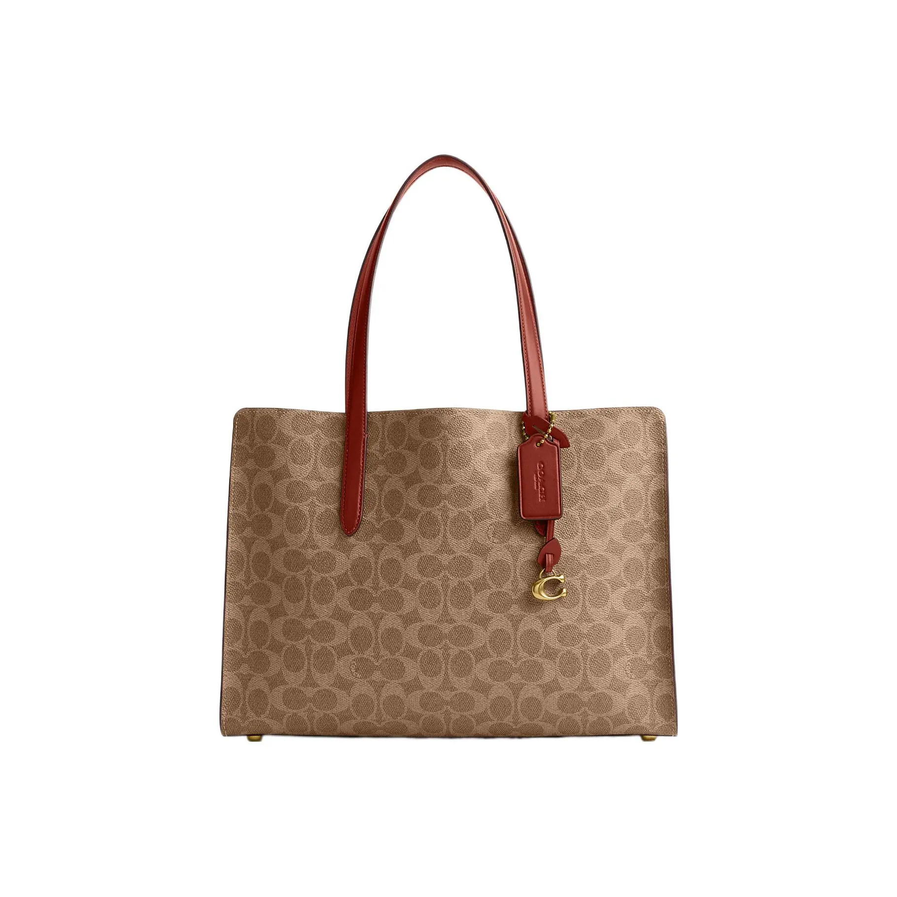 COACH Canvas With Calfskin Tote Bag, Shopping Bag, One Shoulder Handbag Tubas Women's Brown