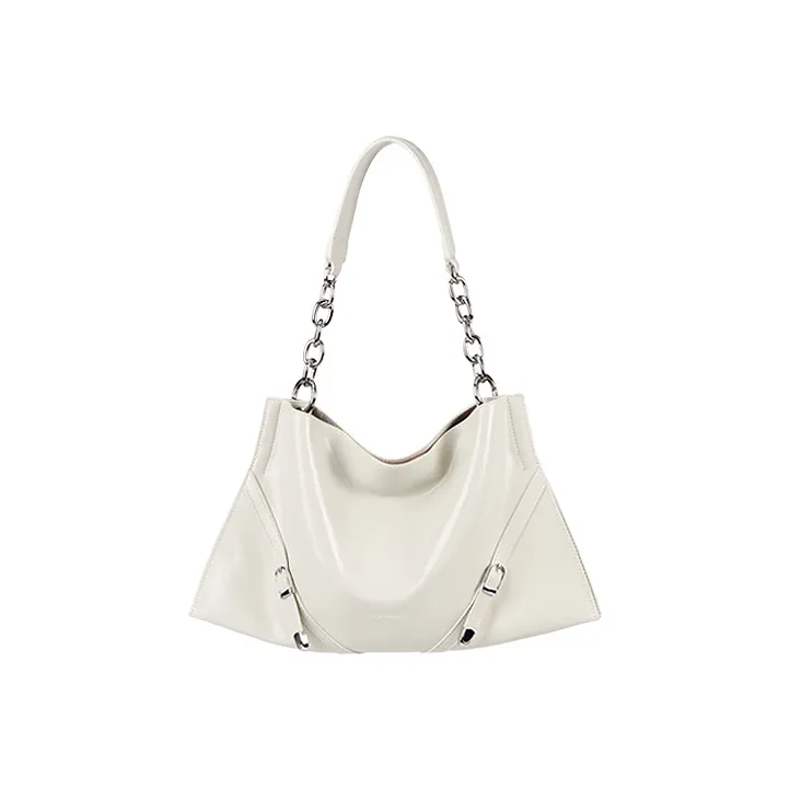 YOCAMU Натуральная кожа Сумка через плечо Средняя Женская Экрю Черный