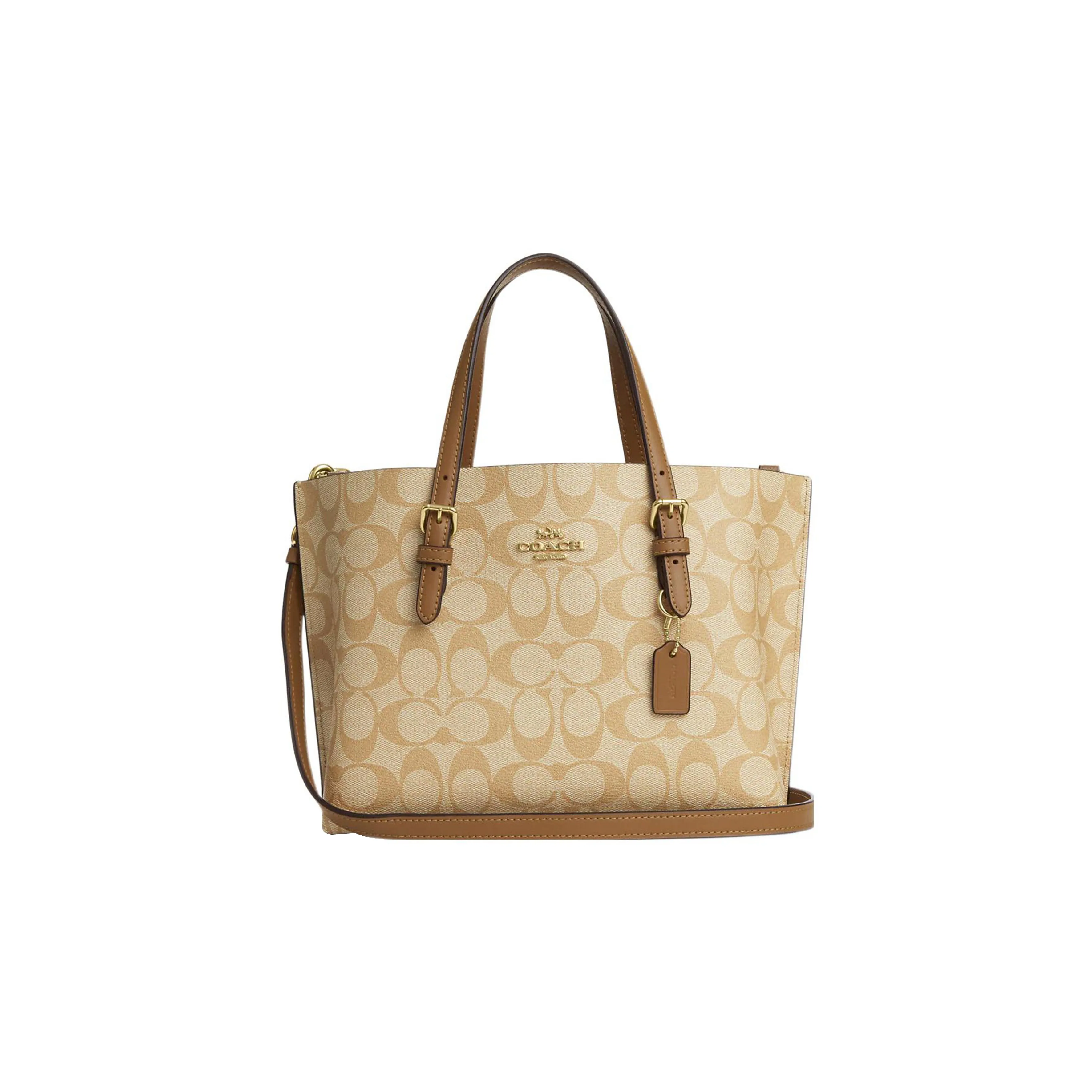 COACH Mollie Canvas With Leather Tote Bag Shopping Bag Handbag Shoulder Bag Medium Size Women's Khaki