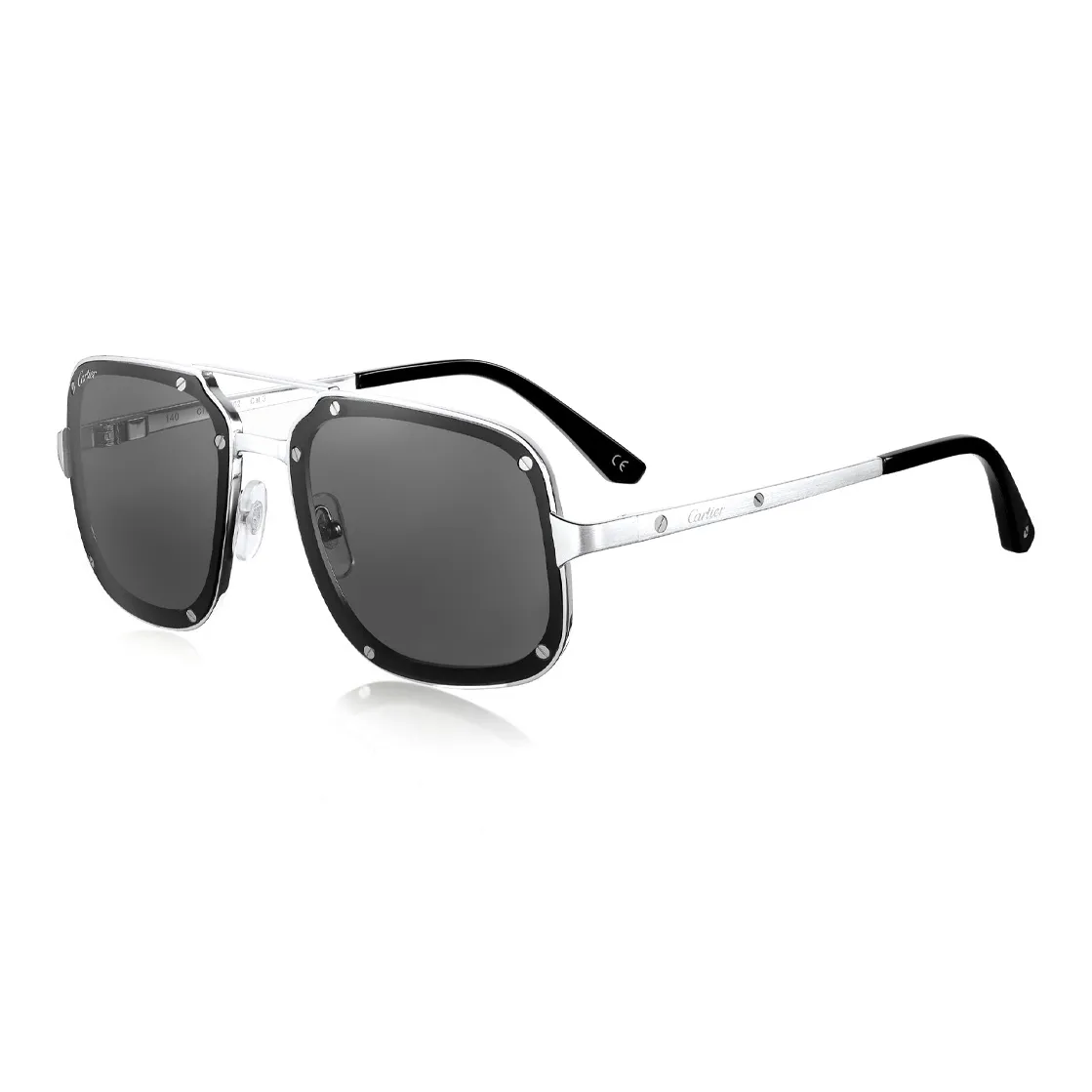 CARTIER Santos De Cartier Metal Aviator Sunglasses Unisex Silver