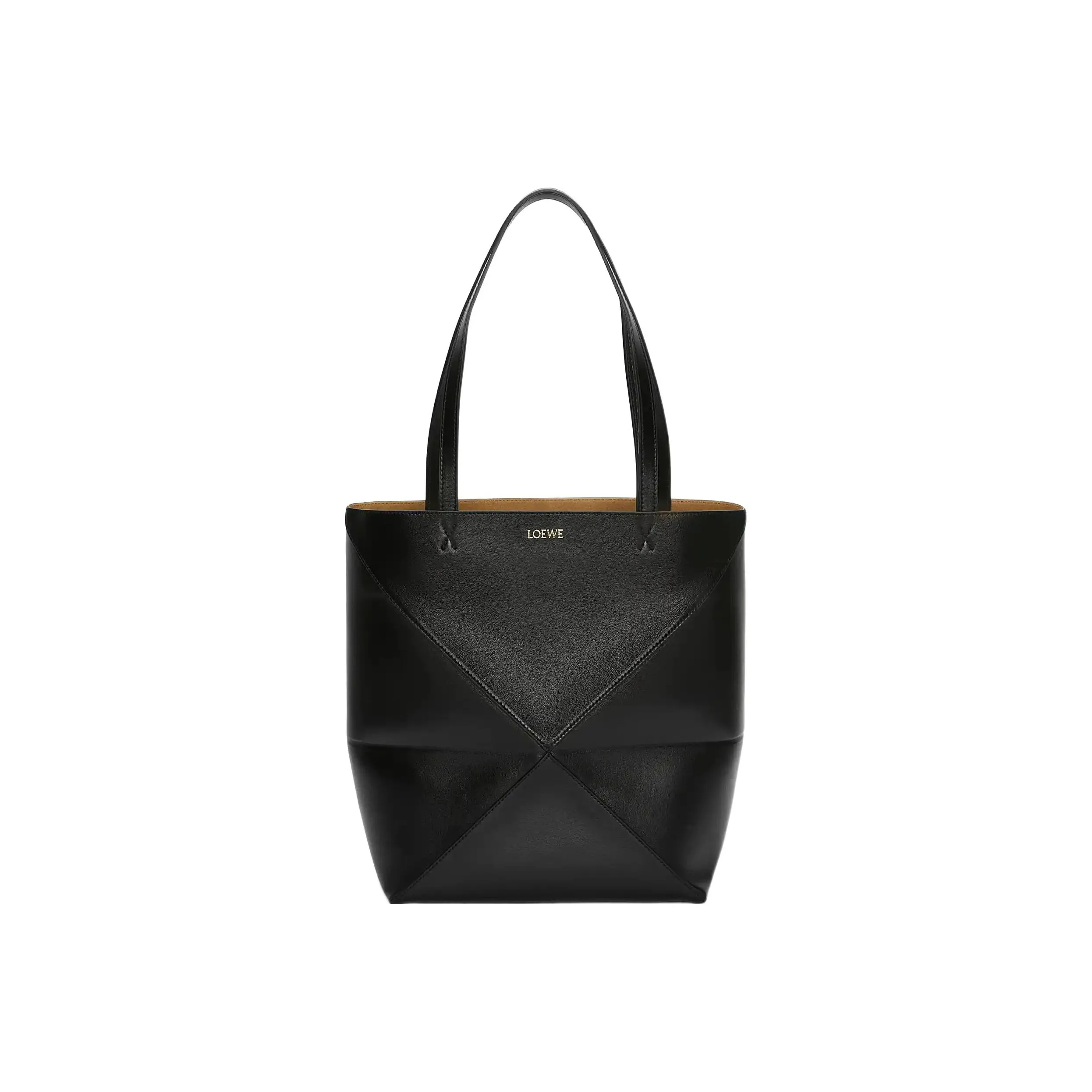 LOEWE Puzzle Fold Shiny Cow Leather Tote Bag, Shopping Bag, Handbag Medium Size Men's Black