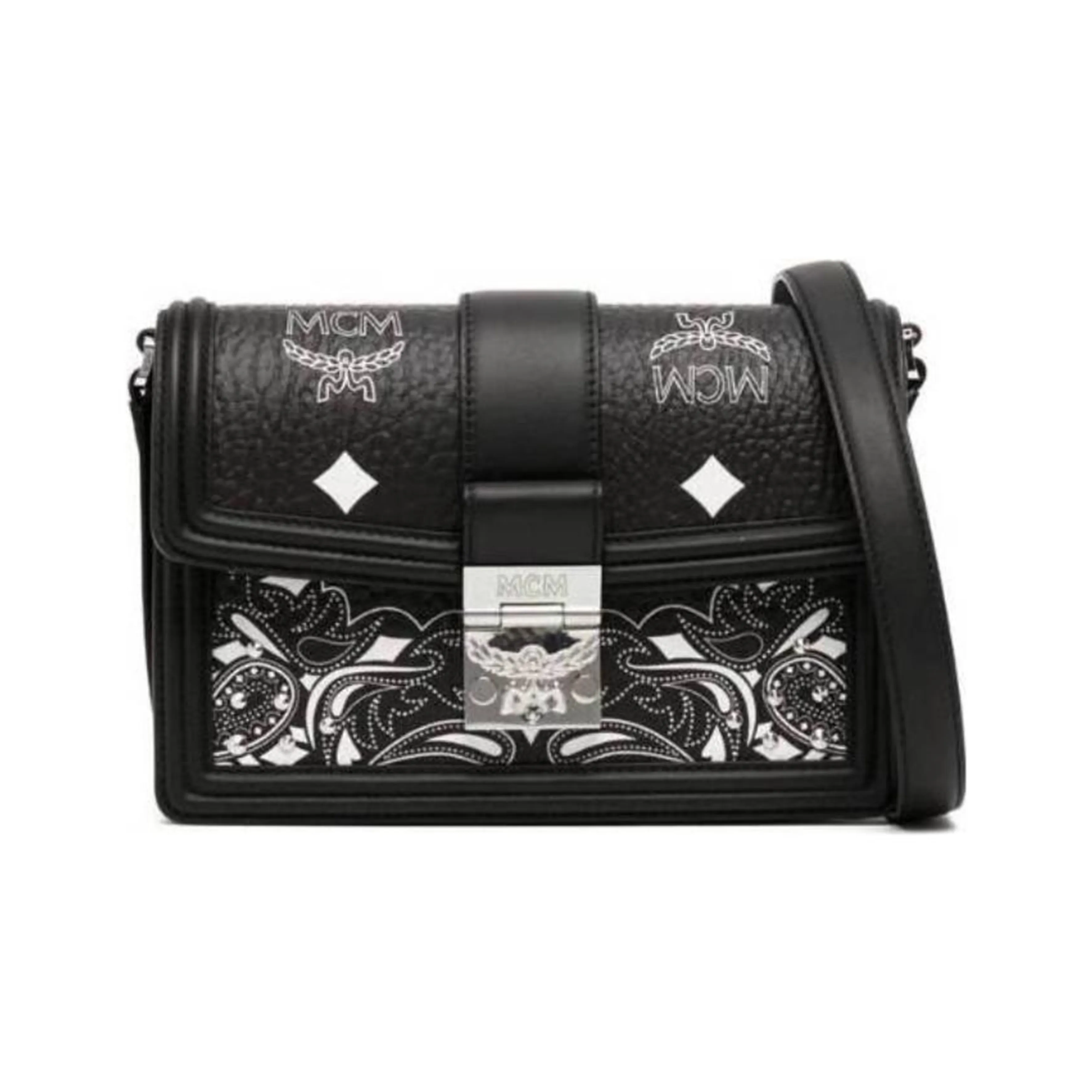 MCM Canvas Leather Shoulder Bag, Crossbody Bag Trumpets Women's Black