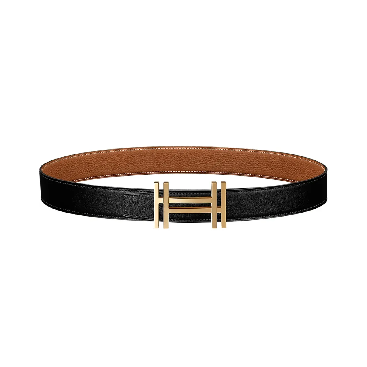 HERMES Togo Calfskin Double Sided Leather Belt Men's Black/Gold 3.2cm