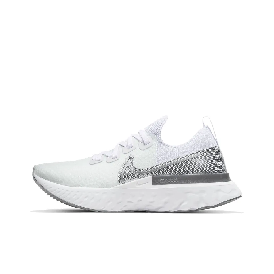 Nike React Infinity Run Flyknit 1 Амортизация Низкий Топ Повседневные Беговые Кроссовки Женские Белые Серебряные