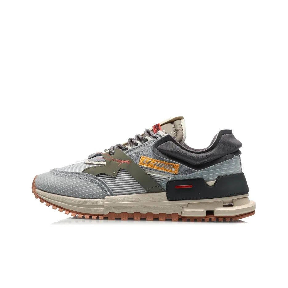 LiNing 001 Противоскользящий поддерживающий легкий низкий топ беговые кроссовки мужские серо-зеленый синий