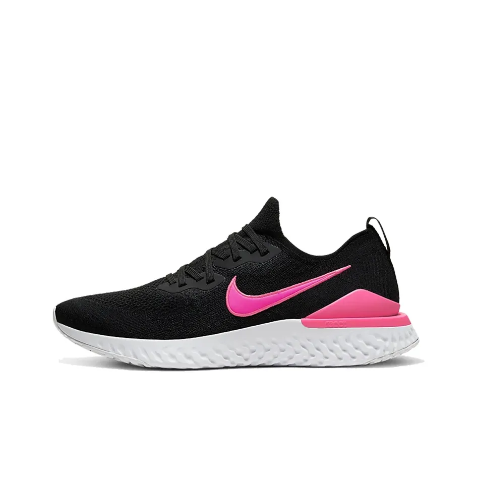 Nike Epic React Flyknit 2 Non Bottom Легкий Низкий Топ Повседневные Беговые кроссовки Унисекс Черный Розовый
