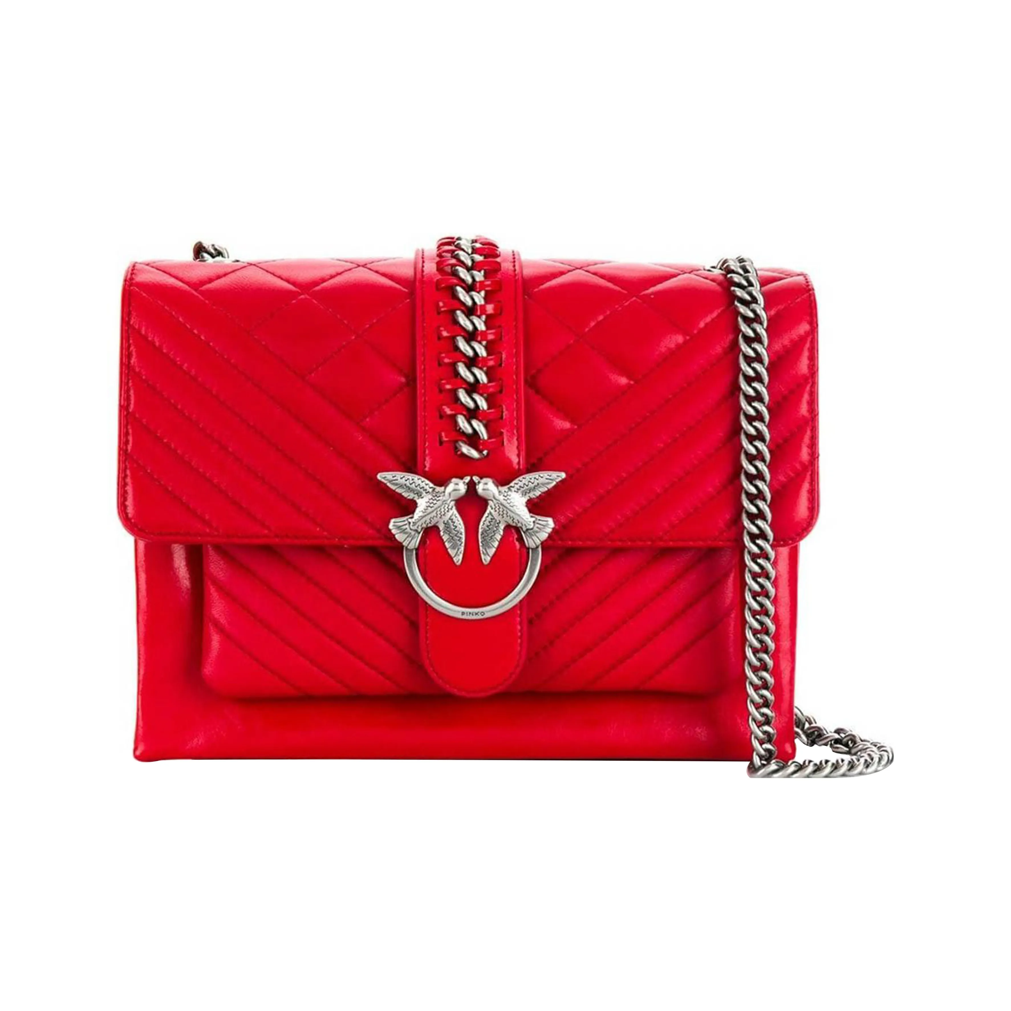 PINKO Телячья кожа Квадратная сумка Сумка через плечо Маленькая Женская Красная