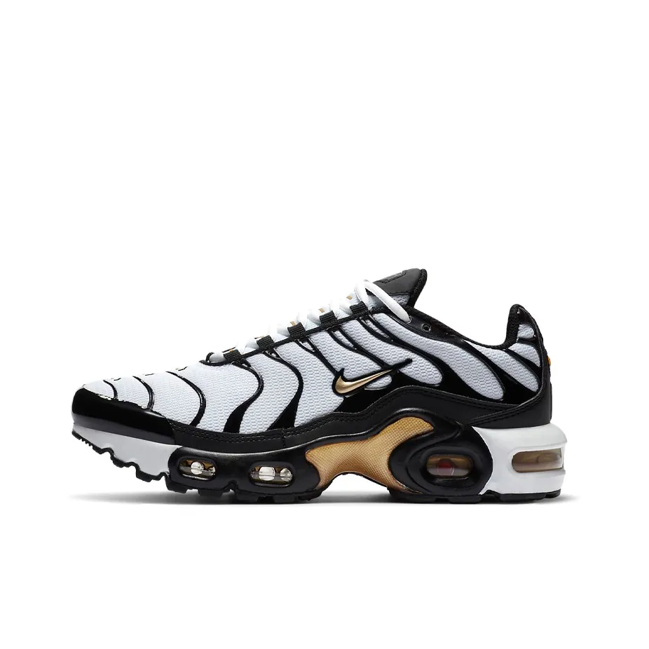 Nike Air Max Plus Cushioning Anti Slip And Wear Resistant Coverage Support Low Top Running Shoes GS Black White Gold