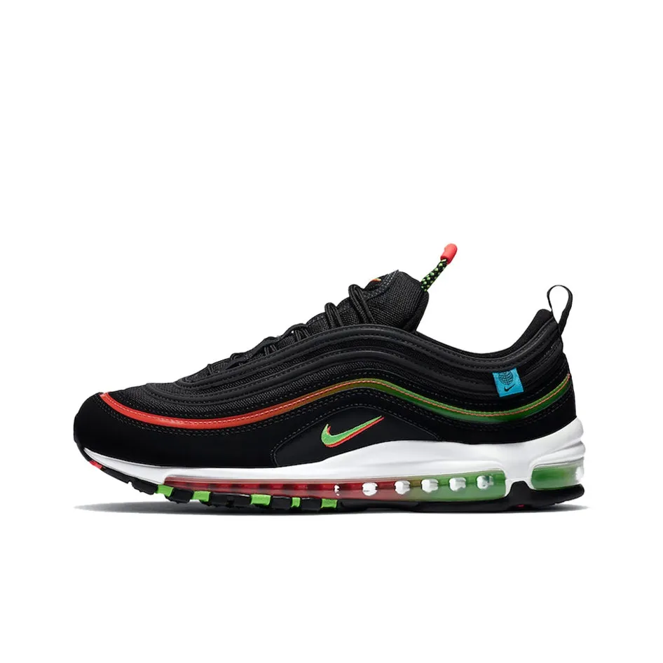 Nike Air Max 97 Амортизация Низкий Топ Air Cushion Беговые кроссовки Мужские Черный Красный Зеленый