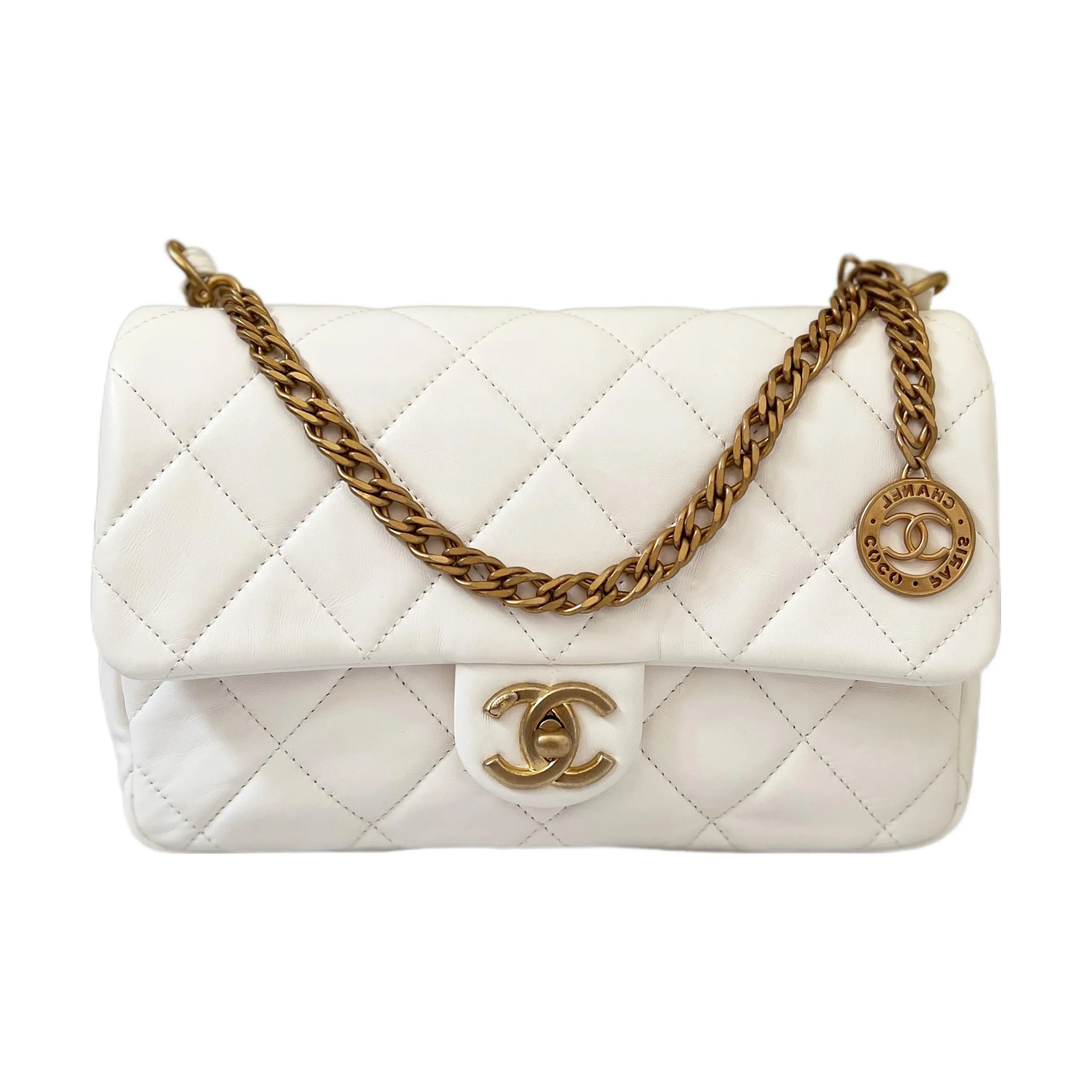 CHANEL Lambskin Flap Bag Handbag Shoulder Bag Crossbody Bag Small Size Women's White