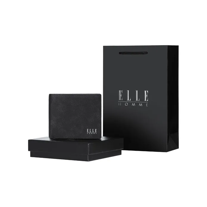 ELLE HOMME Top Grain Cow Leather Ticket Clip Wallet Regular Unisex Black