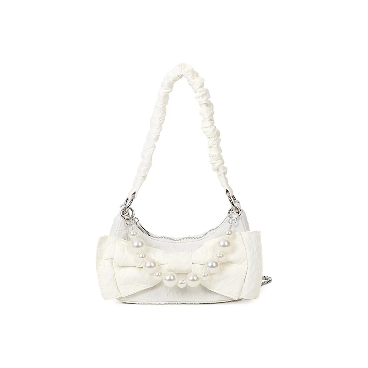 NOMK Нейлоновая сумка-полумесяц жемчужная сумка тоут-сумка сумка для покупок сумка через плечо стандартная женская белая